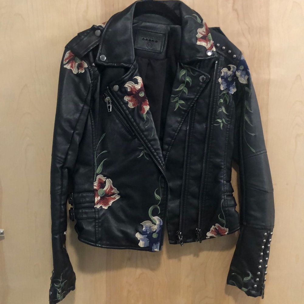 Floral Embroidered Leather Jacket